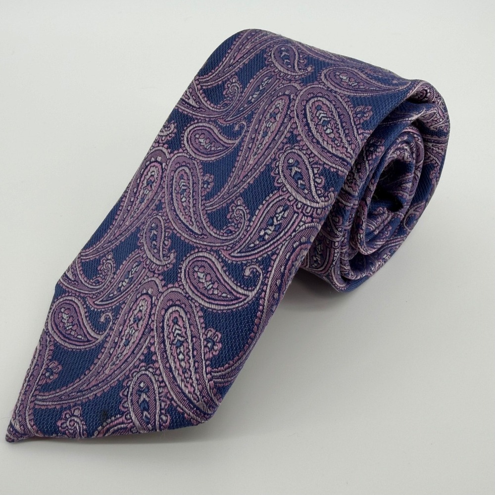 Jos. A. Bank Reserve Necktie Mens OS Blue Purple Paisley Silk Woven Classic Tie